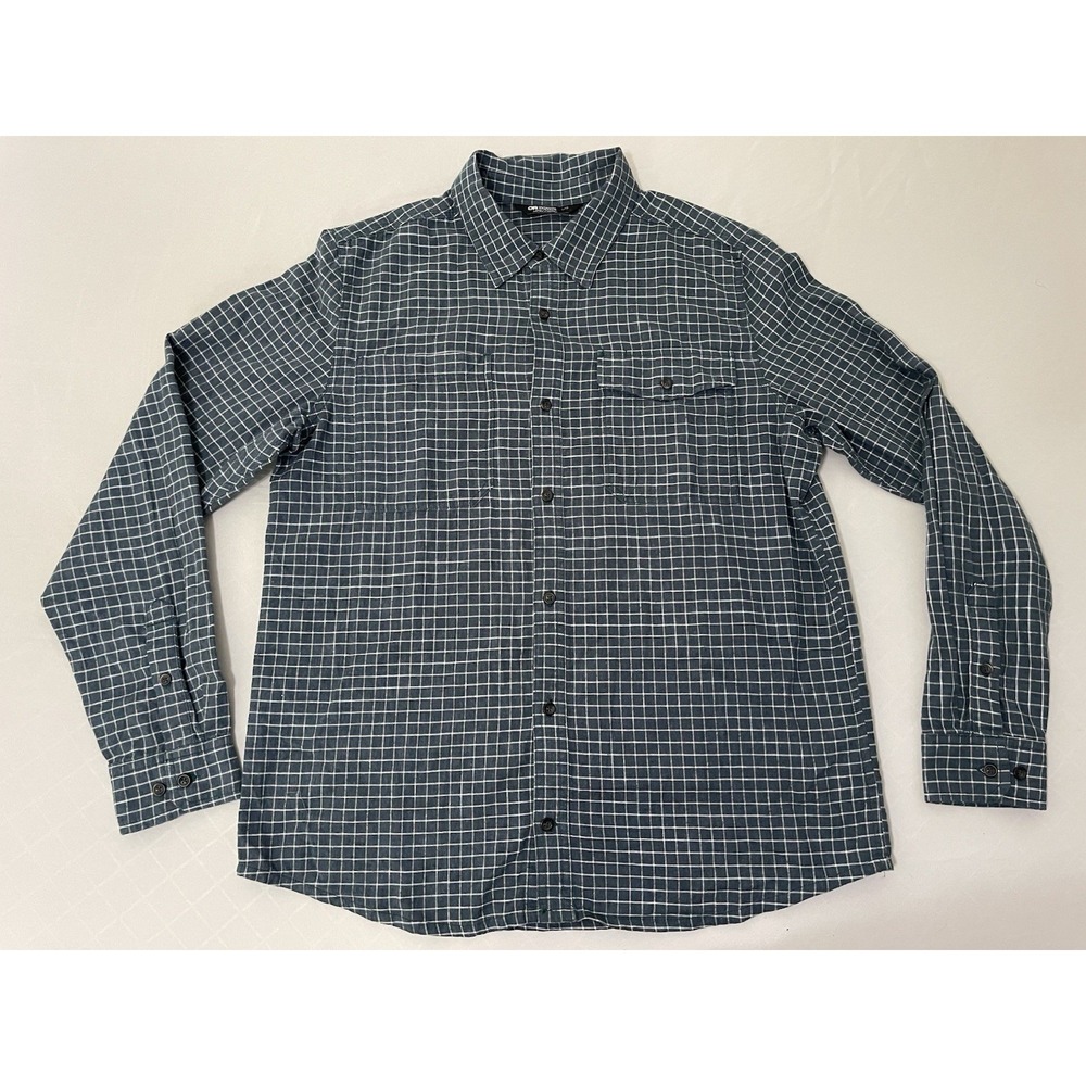Outdoor Research Shirt Mens L Blue Ironhorse Button Up Hemp Cotton Woven Outdoor